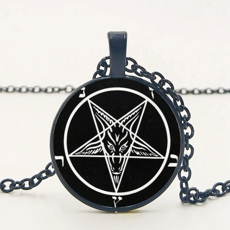 

2019 / Hot Baphomet Five-pointed Star Logo Glass Pendant Round Element Pattern Necklace, Men and Women Necklace.