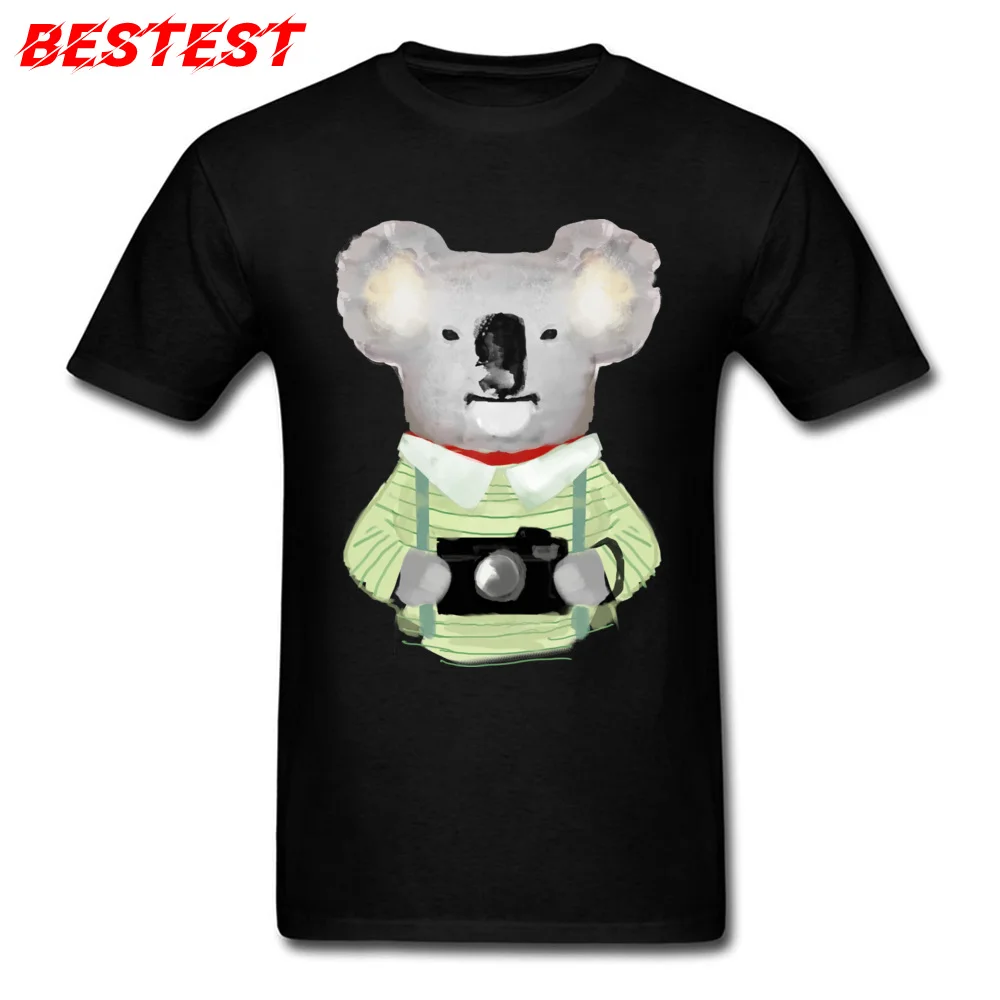 2018 Fashion Adult T Shirt Round Collar Short Sleeve 100% Cotton Funny Tops T Shirt Gift Tops & Tees Drop Shipping Koala bear in clothes watercolor animal art black
