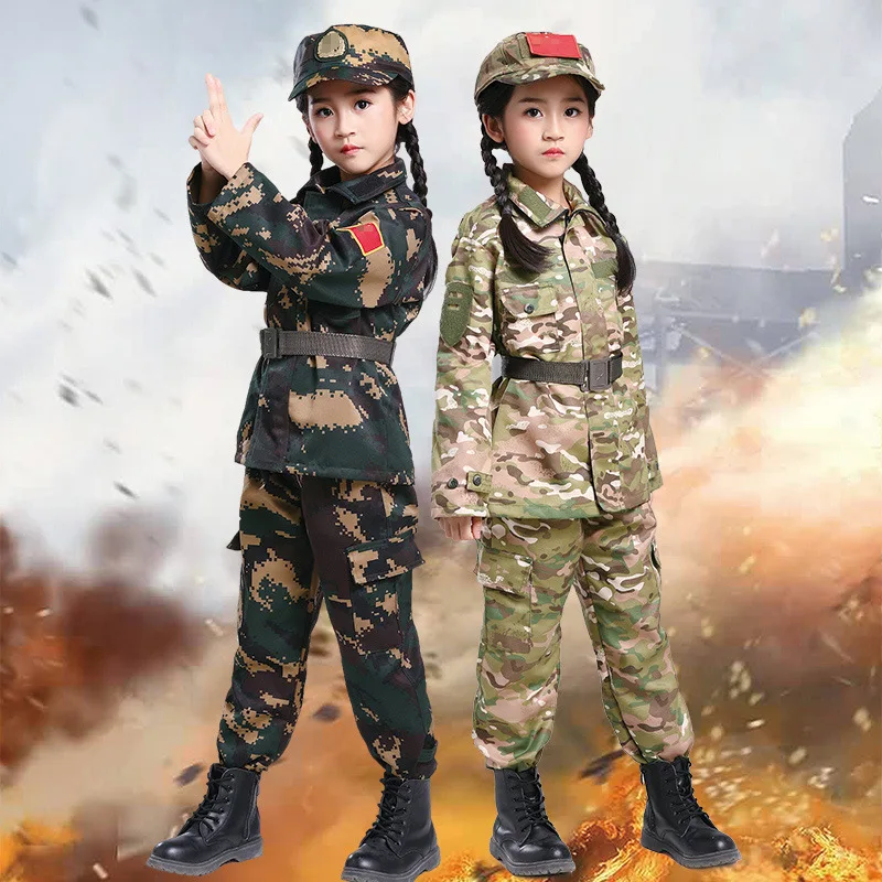 

Kids Camouflage Hunting Military Training Costumes Girl Scout Army Green Tactical Uniforms Boys Combat Jackets Cosplay Costumes