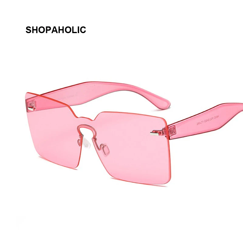 

Vintage Pink Sunglasses Women Classic Design Square Rimless Luxury Sun Glasses Female Brand Candy Color Ocean Lens Rivet Oculos