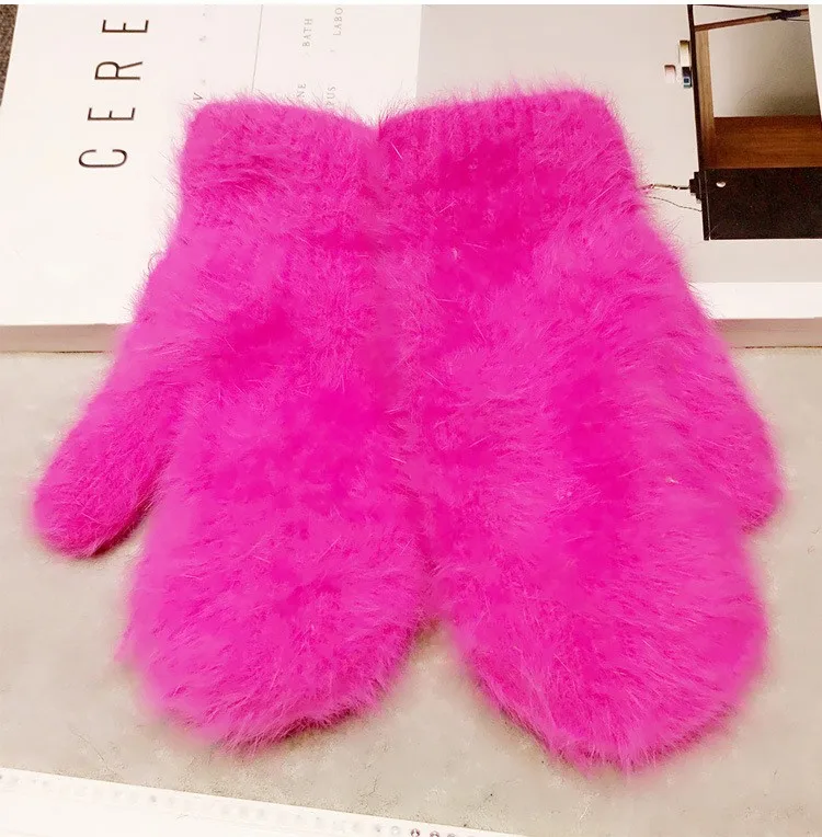 2015 Winter New Arrival Women Soft Wool rabbit hair Warm Knit Gloves Fashion Lovely Warmer Girls' candy color Mittens Gloves 13