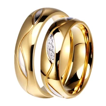 Обручальное кольцо для мужчин и женщин, 6 мм, 316L, нержавеющая сталь, блестящий золотой цвет, Классический камень CZ, пара колец, обручальное кольцо