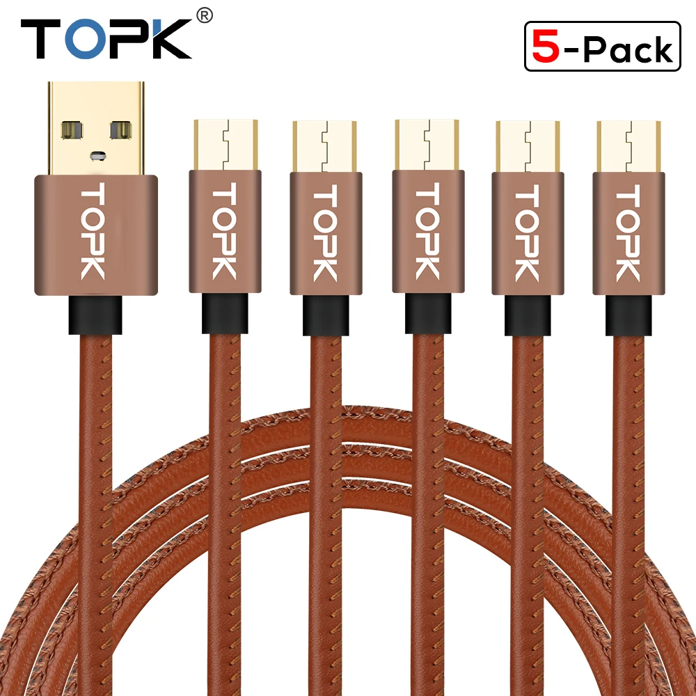 

TOPK [5-Pack] Micro USB Cable PU Leather Metal Plug Data Cable For Samsung S7 edge Xiaomi Redmi 4X
