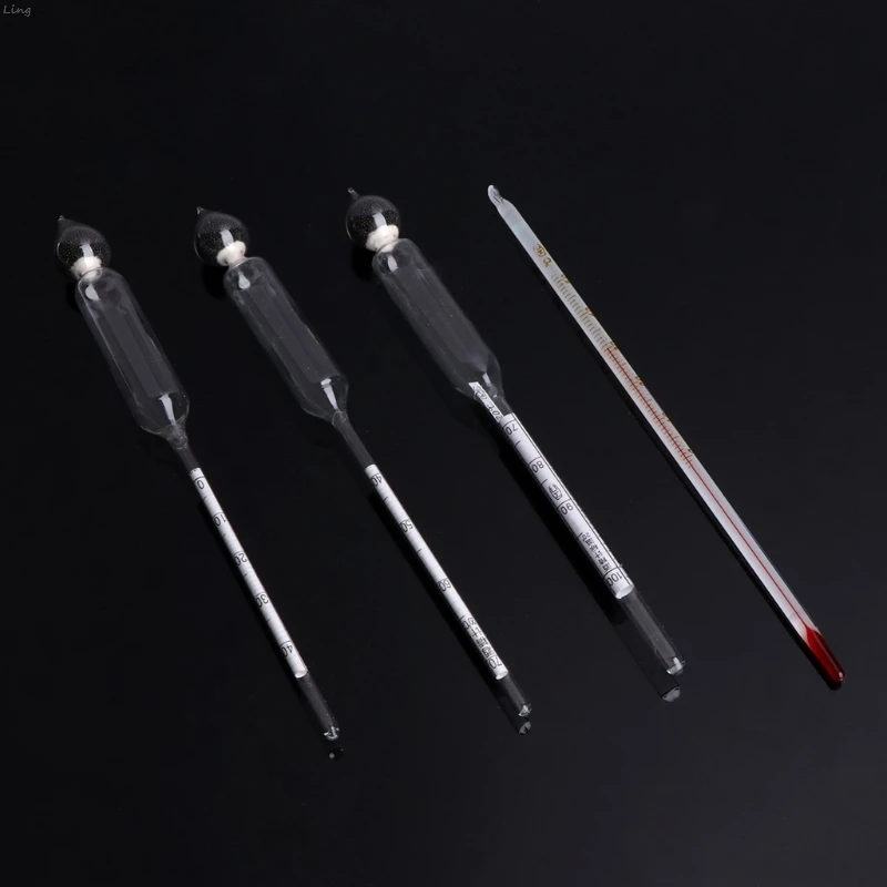 3 Pcs 0- Hydrometer Alcoholmeter Tester Set Alcohol Concentration Meter+ Thermometer plastic