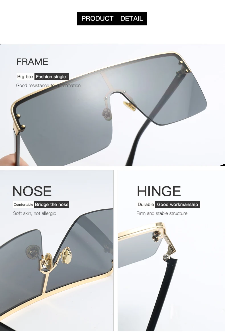 HBK негабаритные Квадратные Солнцезащитные очки в стиле ретро солнечные очки с полуободковой с большой оправой Для женщин Для мужчин дизайн градиент плоский объектив UV400