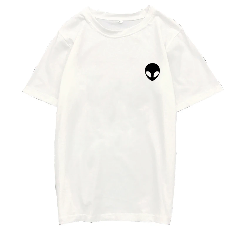 

Alien Printed Tee 2019 Summer Korean Casual Women White Funny Cute T shirt Harajuku Kawaii O Neck Short Sleeve Candy Colors Tops