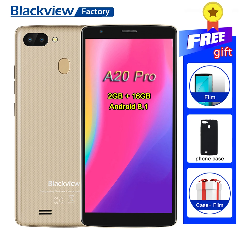 BLACKVIEW A20 Pro Android 8 1 сенсорный ID смартфон MTK6739 четырехъядерный 5 'ཎ:9 HD + 2 Гб 16