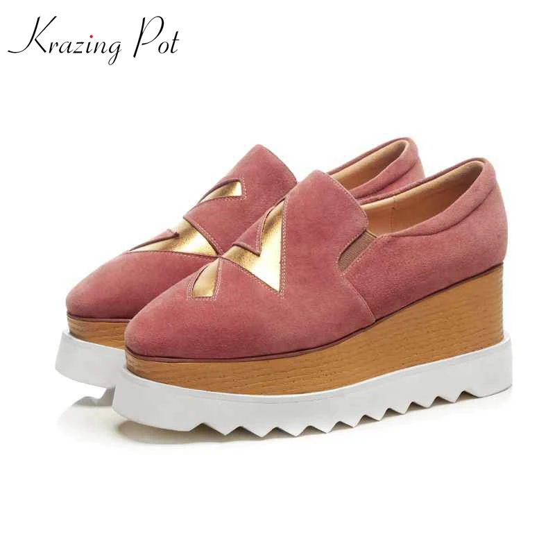 

Krazing Pot high fashion brand shoes sheep suede wedges high heel shoes women summer pumps platform lightning patterns shoes L18