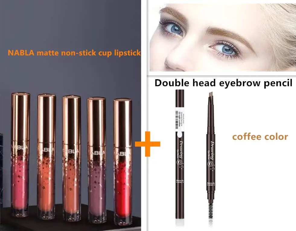 

10 color NABLA star matte lipstick long-lasting Waterproof non-stick cup lipstick Make Up Batons Plus Double head eyebrow pencil