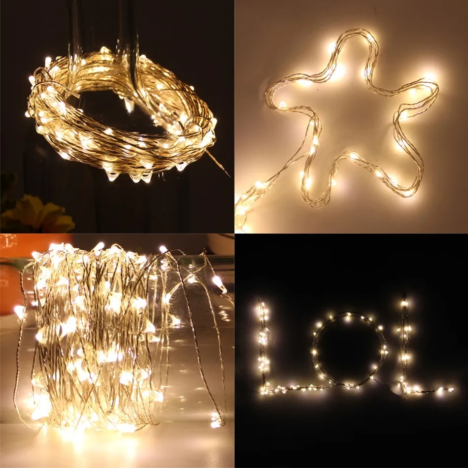 

1M/2M/5M/10M Copper Silver Wire LED String lights Holiday lighting For Fairy Christmas Tree Garland Wedding Party Decoration