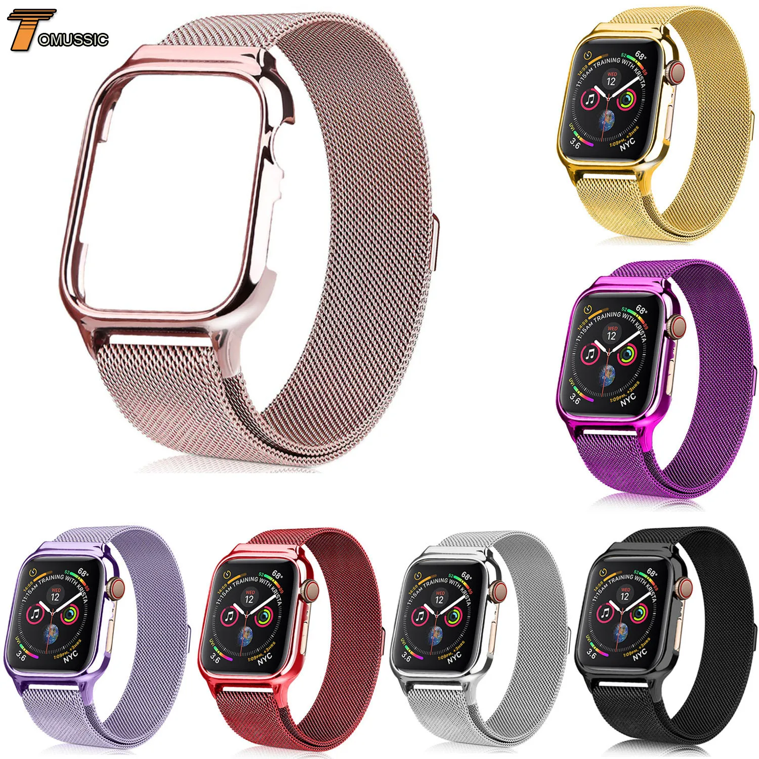 

Metal Case w Magnetic Milanese Loop Watchband For Apple Watch Series 4 40mm 44mm Band Strap Bracelet for iWatch 4 Cover Band