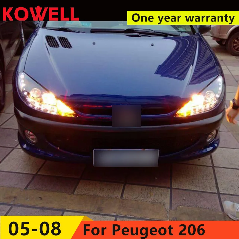 KOWELL автомобильный Стайлинг для peugeot 206 фара 2004-2008 V1 Ангел безопасные для зрения лампы Светодиодные фары фара led drl проектор фара