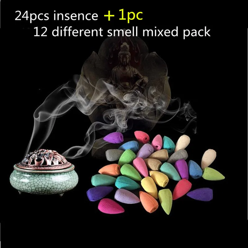 

24+1pcs/lot hot natural Incense,Cone Colorful Fragrance Scent Incense,Mixed Scent Fresh Air Jasmine Insence for air cleaning