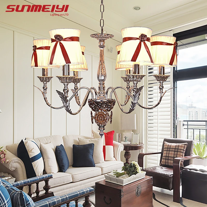 

LED Chandelier Suspension With Fabric Lampshade lampadario a soffitto For Living room Bedroom Modern lustre candelabro