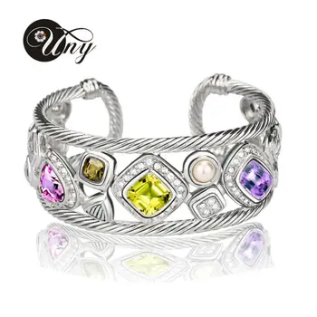 

UNY Bracelet Vintage Twisted Cable Wire Bangle Antique Fashion Designer Brand Bangle Multi CZ Valentine Christmas Gift Bracelets