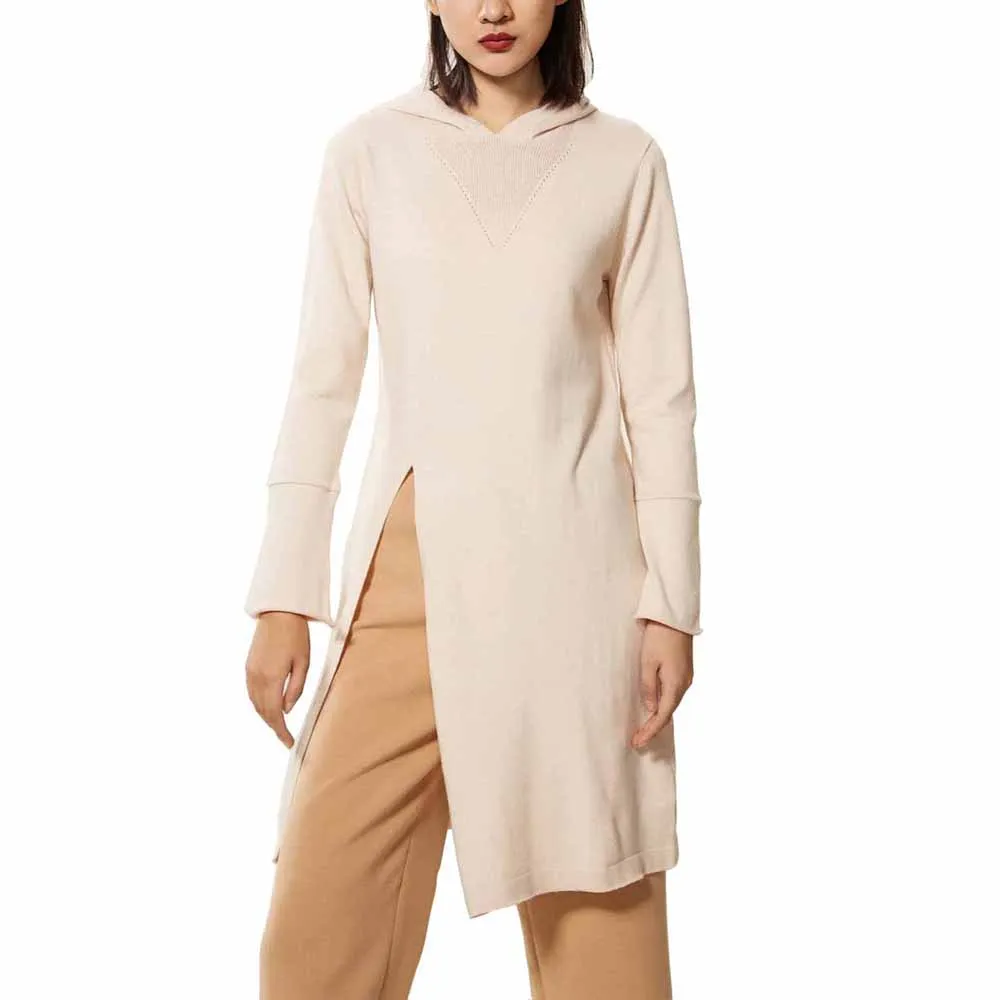 Hooded Dress Women Newest Autumn Winter Cashmere Wool Long Sleeve Flare Sleeve Split Hem with Hat Sweater Vestidos de Festa