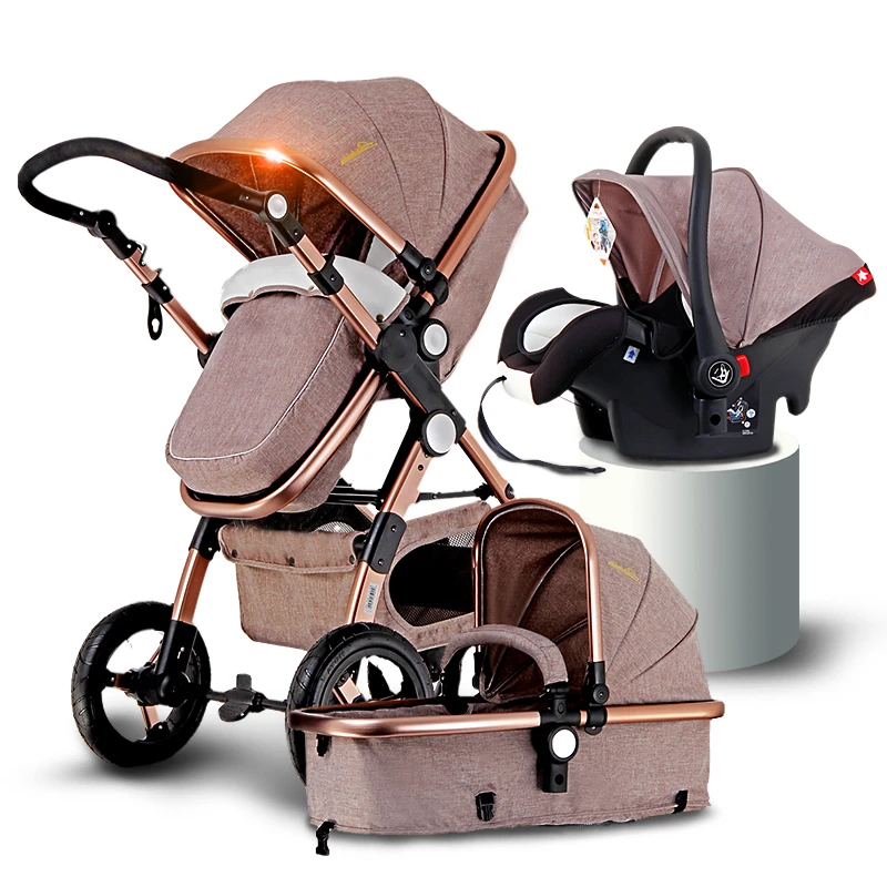 

Luxury baby stroller 3 in 1 High landscape stroller can sit reclining two-way light folding shock absorber newborn baby Pram