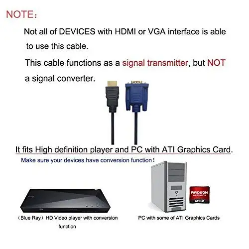HDMI в VGA кабель конвертер, Phoebe168 6 футов 1,8 м HDMI штекер в VGA штекер D-SUB 15 Pin M/M Разъем Кабель-адаптер, HDMI в VGA