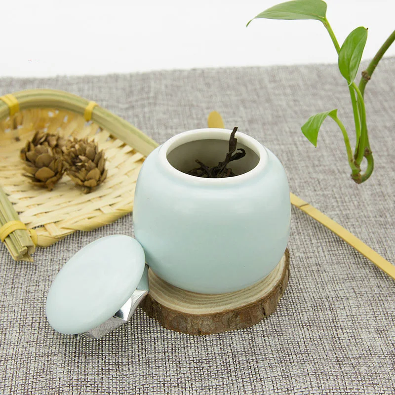Blue Airtight 30g Matcha Caddy Porcelain Mini Tea Empty Storage canister Matcha Powder Tea Can Sugar Caddy China Jar Decoration