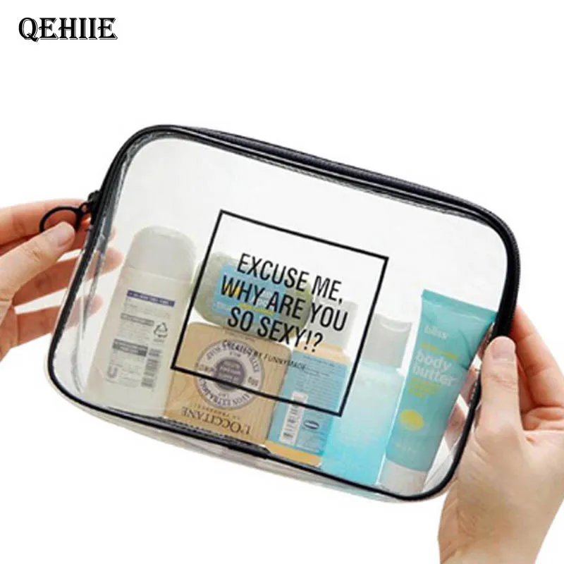 Stylish transparent PVC cosmetic bag organizer travel cleaning zipper wash bag necessities VIP beautician makeup box