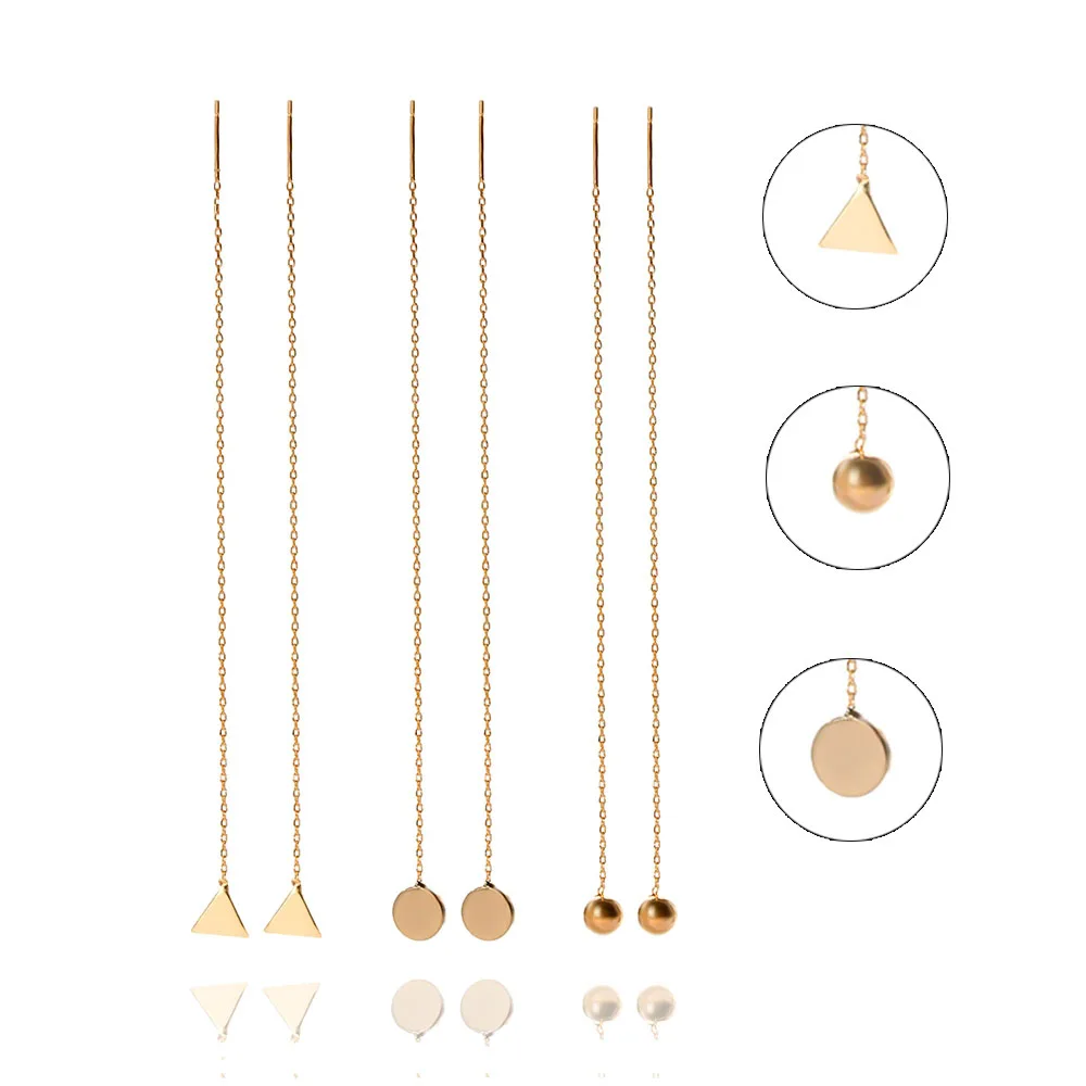 

Gold Color Dangling Earrings for Women Geometric Hanging Earrings Triangle Round Ball Pendant Long Threader Drop Earrings