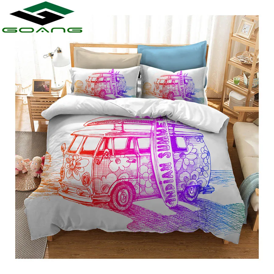 

GOANG 3d digital printing VW car bedding Set 3pcs Bed Sheet Duvet Cover Pillowcase hot sell Children's home textile bedding