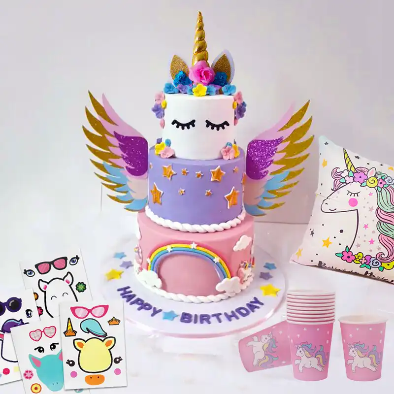 Cyuan Unicorn Baby Shower Cake Topper Cupcake Wrappers Unicorn Party Cake Accessories Kids Birthday Party Decoration Cake Flags