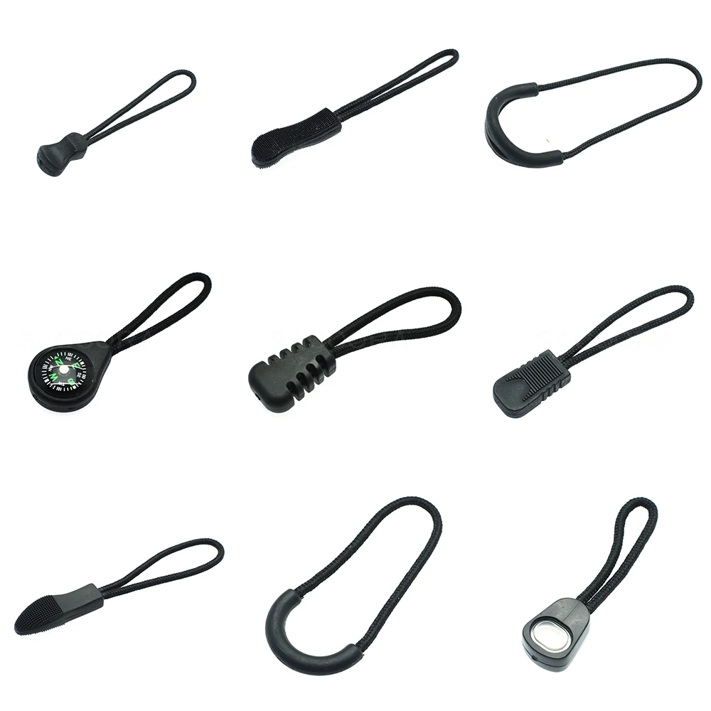 5pcs/pack Zipper Pulls Cord Ends Strap Lariat Black For Apparel Accessories