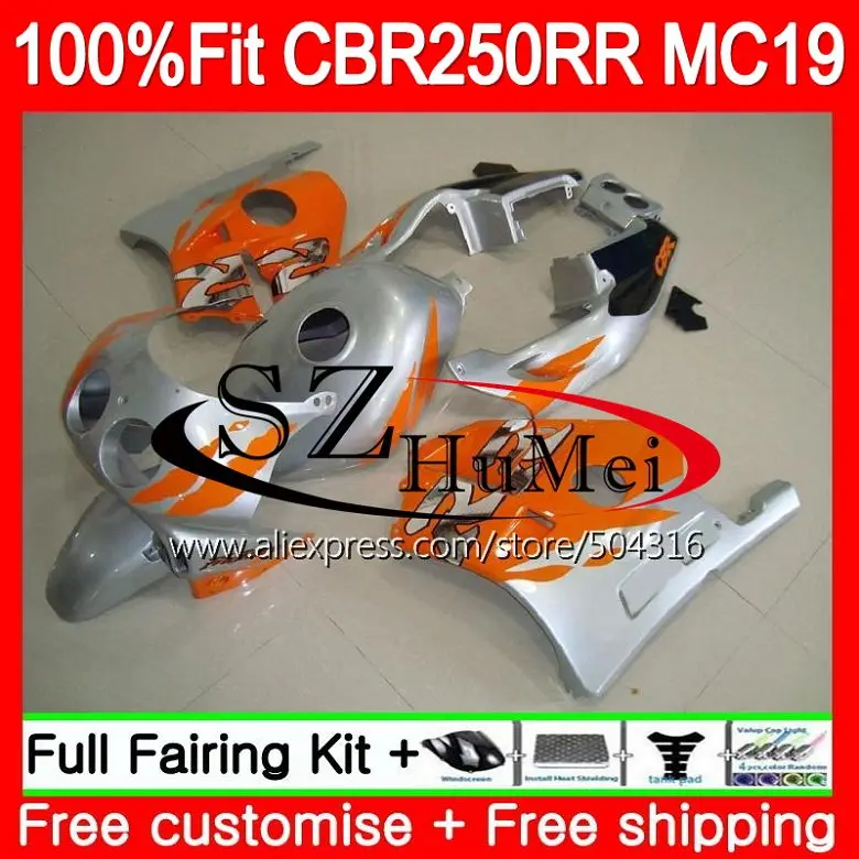 Литые изделия для Honda CBR250RR 88 89 91 92 93 CBR 250RR MC19 119SH22 CBR250 RR 1988 1989 1990 1991 1992 1993 Оранжевый Серебряный обтекатель