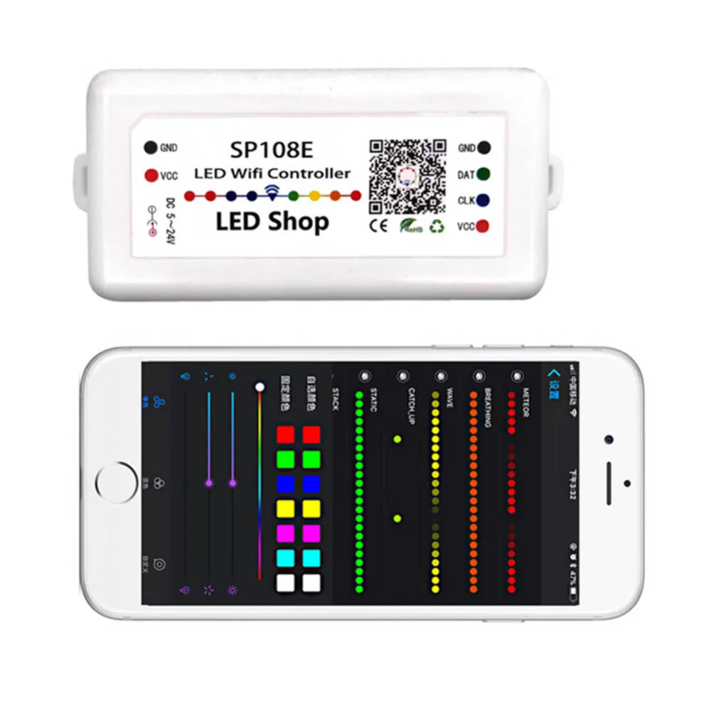 SP108E Wifi пиксель SPI контроллер от смартфона приложение для WS2812B WS2811 RGB RGBW APA102 APA106 светодиодные полосы Bluetooth SP105E 5-24 В