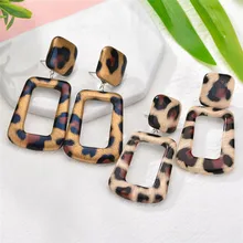 

New Geometric Big Square Leopard Print Pendants Drop Earrings Leather Snakeskin Pattern Long Dangles Earring Women Ear Jewelry