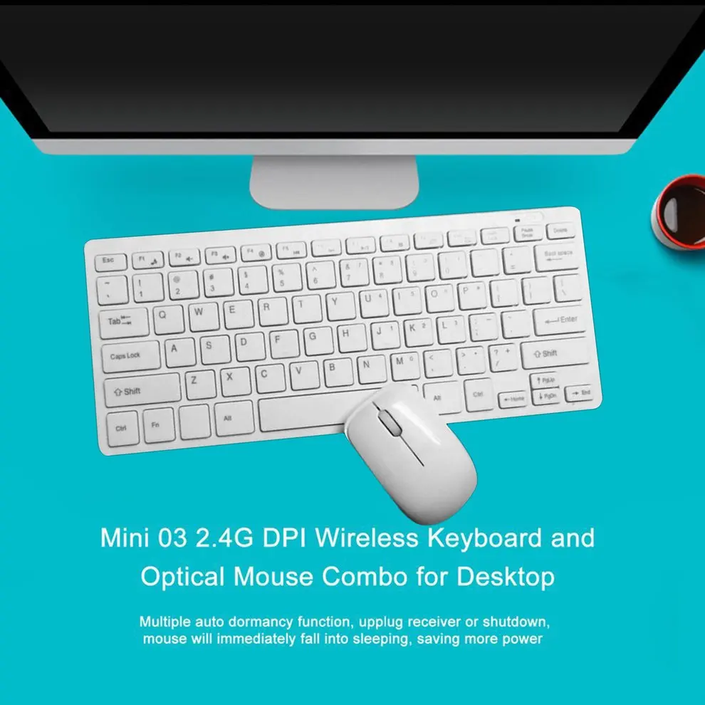 

5pcs White Mini 03 2.4G DPI Wireless Keyboard and Optical Mouse Combo for Desktop
