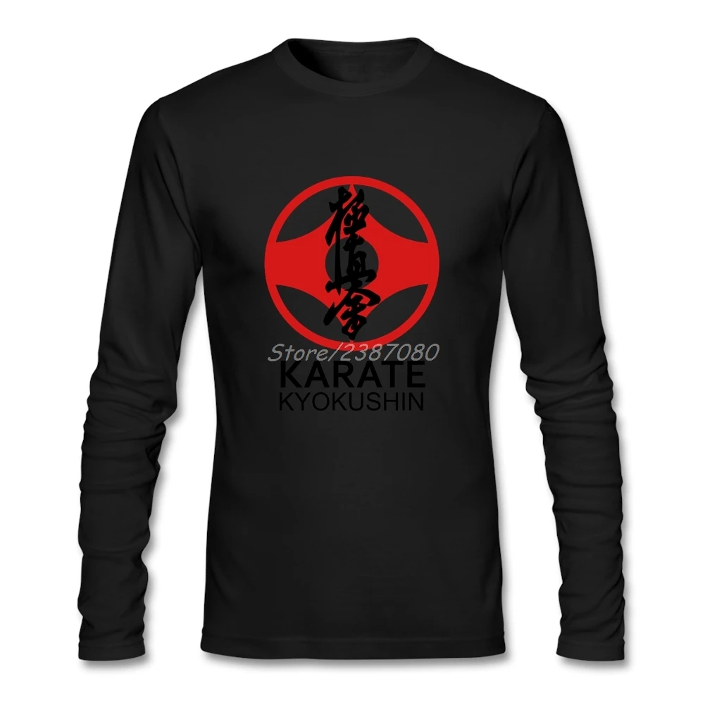 Kyokushin каратэ кандзи Футболка модная уличная футболка с длинным рукавом на заказ с круглым вырезом - Цвет: Черный