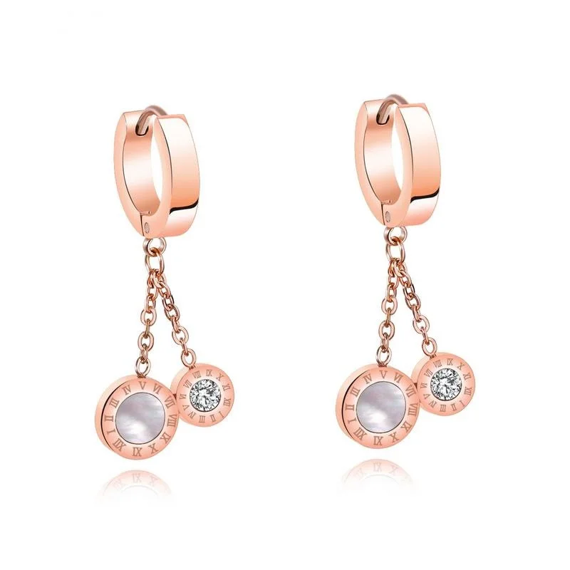 States temperament Roman numerals rose gold titanium steel stud earrings Personality contracted hipster circle | Украшения и