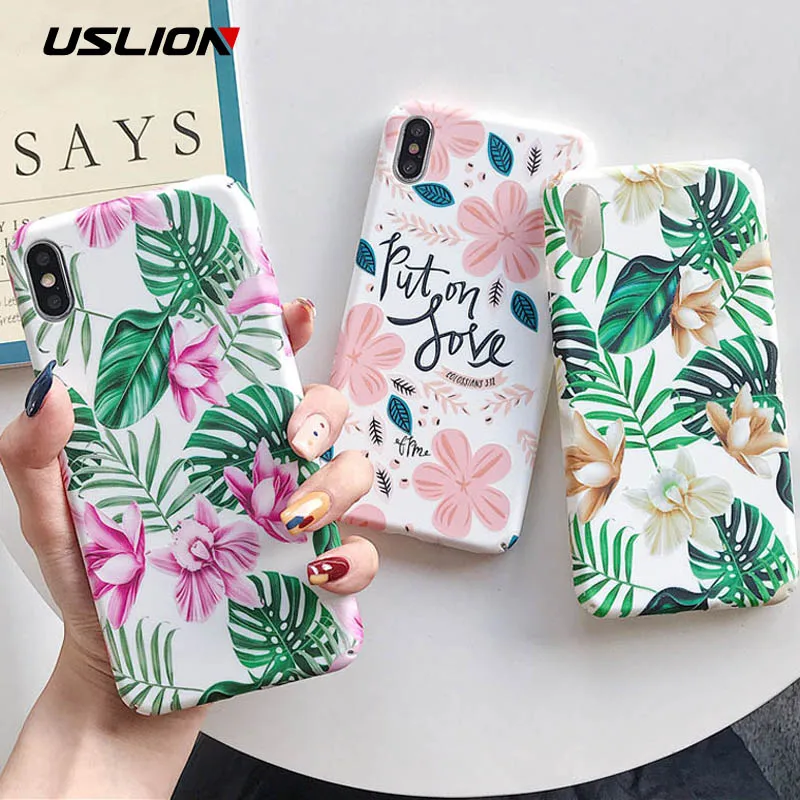 USLION светящийся цветок листья печать чехол для телефона iPhone X XS XR Xs Max 7 8 Plus Жесткий