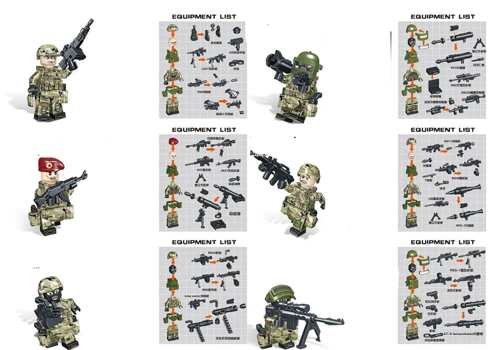 

6pcs New Legoing Minifigure Alpha Force MILITARY Camouflage Soldier SWAT US Army War Building Blocks Brick Figure Toys Gift Boys