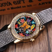 2016 New Arrival Women’s Fashion Rhinestone Inlaid Wristwatch Butterfly Pattern Dial Analog Watch 81WG166