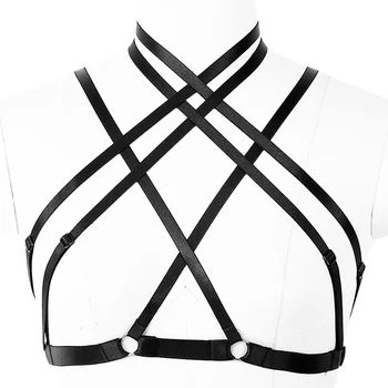 

Black Body Harness Lingerie for women's Strap Adjust Hollow Out v collar bra Goth Sexy Dance Club Party Dance Festival Rave Wear