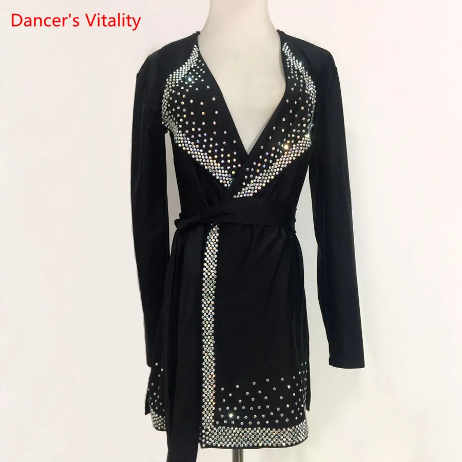 

Professional Men/Boy's Latin Dance Tops Rhinestone Stage Performance Plus Size Shirt Adult Child Ballroom Dance Competition Tops