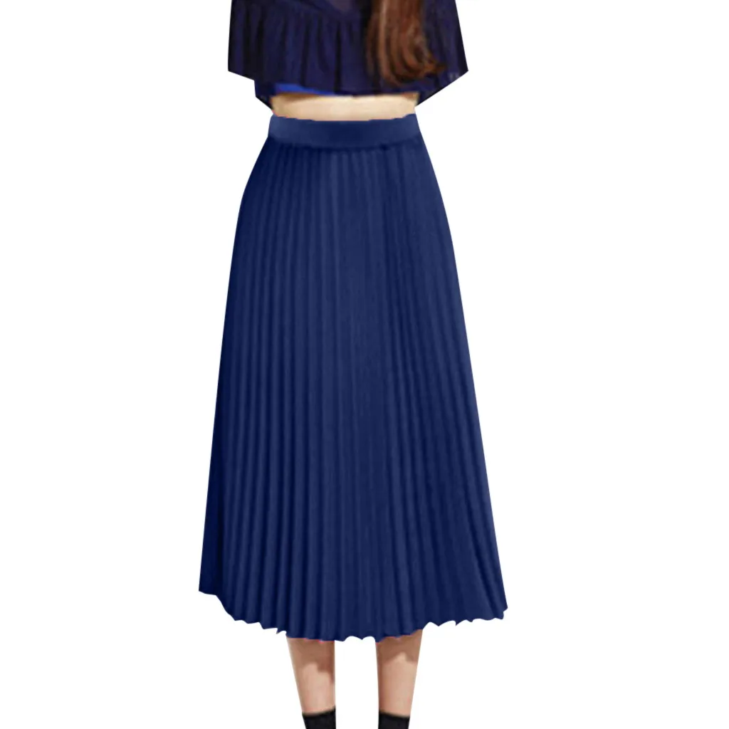 Летние женские юбки shein saia, однотонная плиссированная элегантная юбка средней длины с эластичной талией, юбка макси jupe femme faldas mujer moda# N05