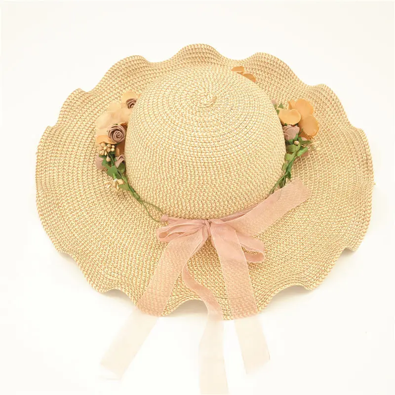 [DINGDNSHOW] 2019 الأزياء قبعة الشمس الكبار زهرة الصيف كاب النساء كبيرة واسعة قبعة لها حواف شاطئ كاب أنيقة القش قبعة