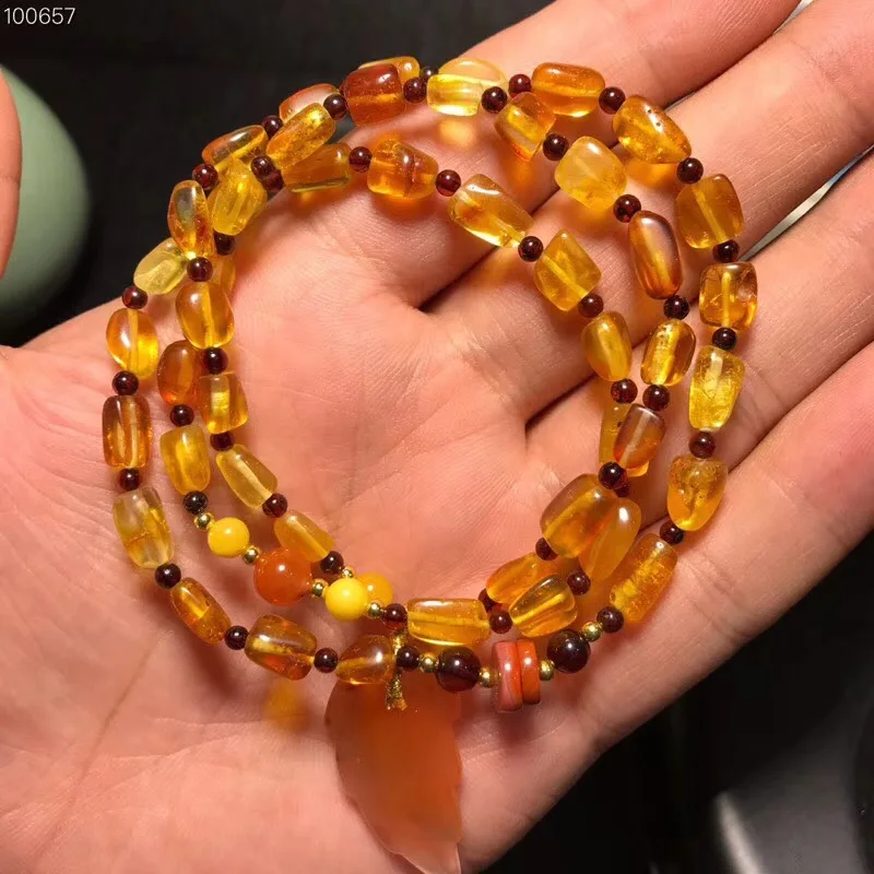 

Wholesale Natural Baltic Blood Amber Bracelet with Red Agate Women Fashion Jewelry Supplier Three Layers High Qaulity Great Gift