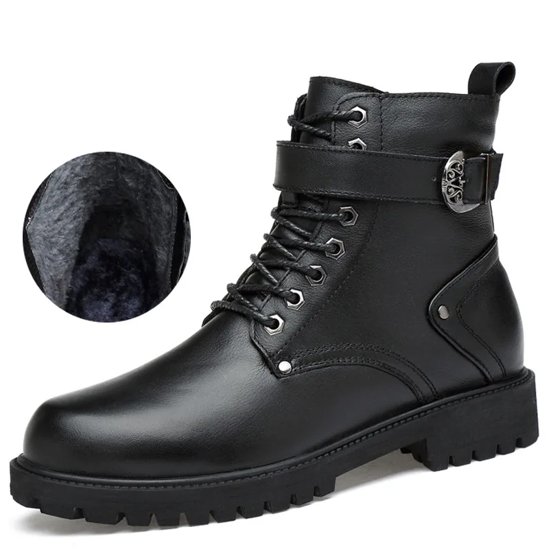 

New Men's Real Leather Ankle Boots Formal Shoes Buckle Strap Lace Up Black Women Couple Winter Shoes Cow Leather Boots