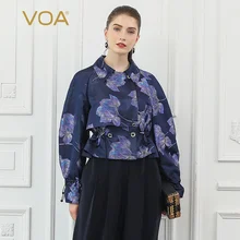 VOA новейшие фиолетовые фонарики с длинным рукавом Шелковая куртка облегающее женское с цветочным принтом женское базовое пальто повседневная одежда верхняя одежда W326