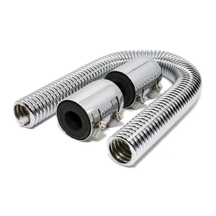 Caps Flexible 24/" Chrome Stainless Steel Radiator Flex Coolant Water Hose Kit