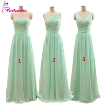 Длинные Дешевые Цвет Зеленая мята платья подружек невесты до 50 длина до пола шифон А-силуэт Vestido De Madrinha De Casamento Longo