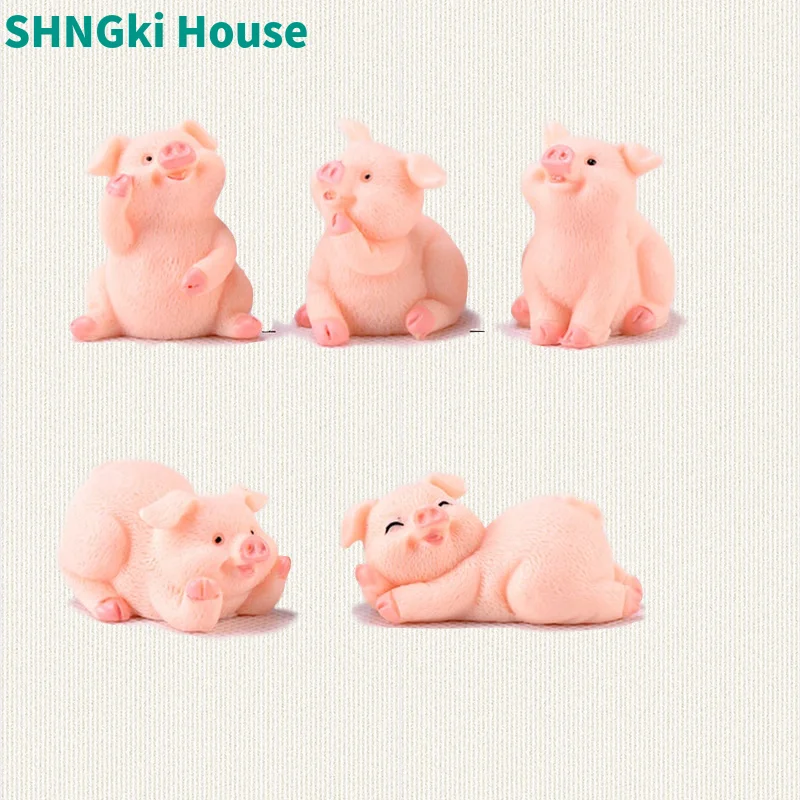 

5Styles Cute Pig Family Animal Model Figurine Home Decor Miniature Fairy Garden Decoration Accessories Statue Resin Craft