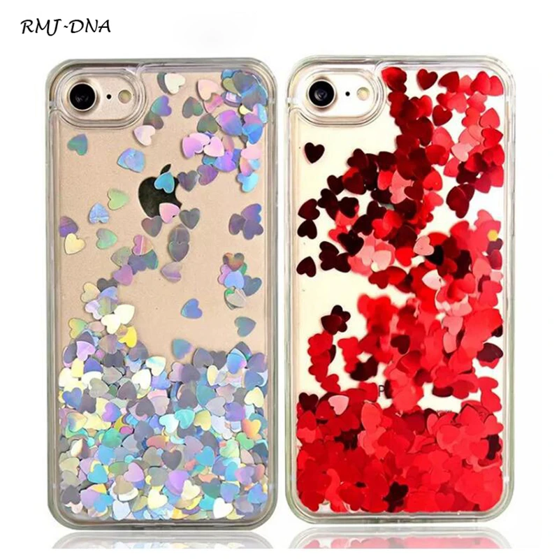 

Fashion Love Heart Liquid Quicksand Phone Case For iPhone 5 5S SE 6 6S 7 8 Plus Back Case Soft TPU edge+PC Hard Back Cover Coke