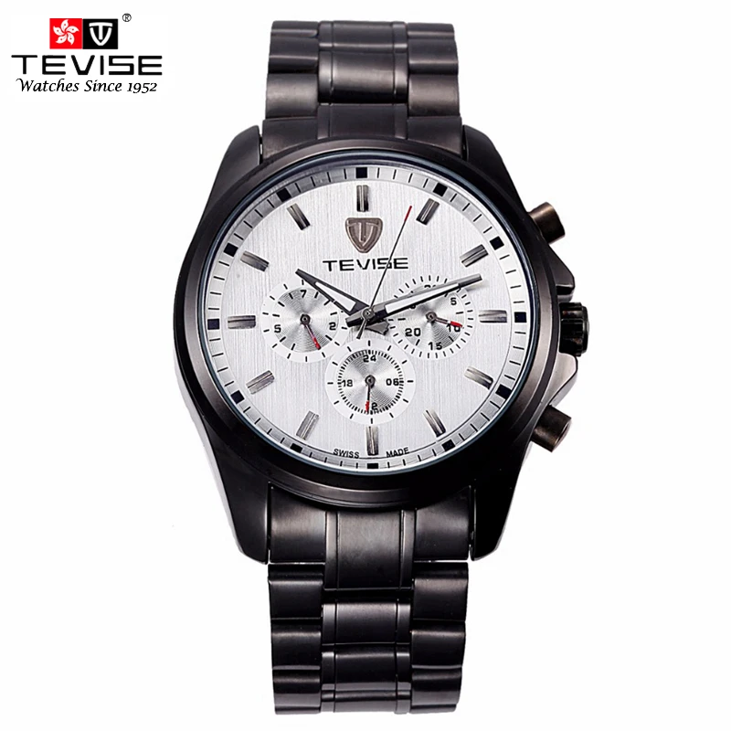 

TEVISE Fashion Men Automatic Mechanical Watches Self Wind Black Silver Stainless Steel Luminous Auto Date Day Wristwatches 8377
