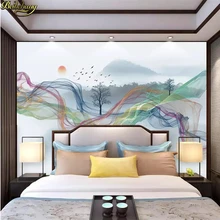 Cheap beibehang custom Abstract line ink landscape photo wallpaper for wall tree big bird sunrise background 3D wall papers home decor